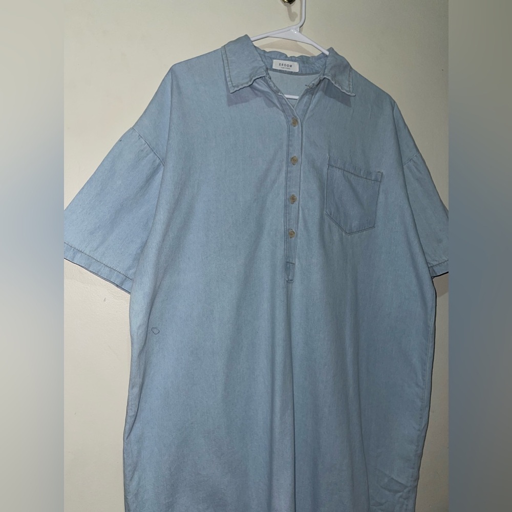 Minimalist Pullover Button Front Denim Dress - image 5